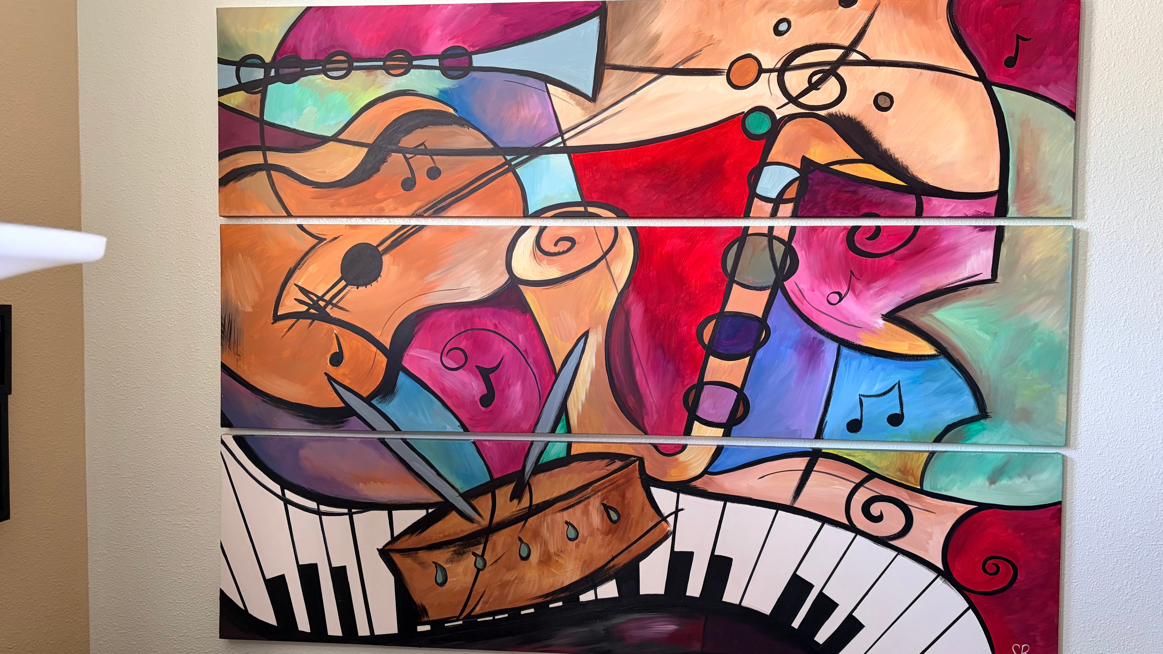 Abstract music triptych painting by Shannon Paints