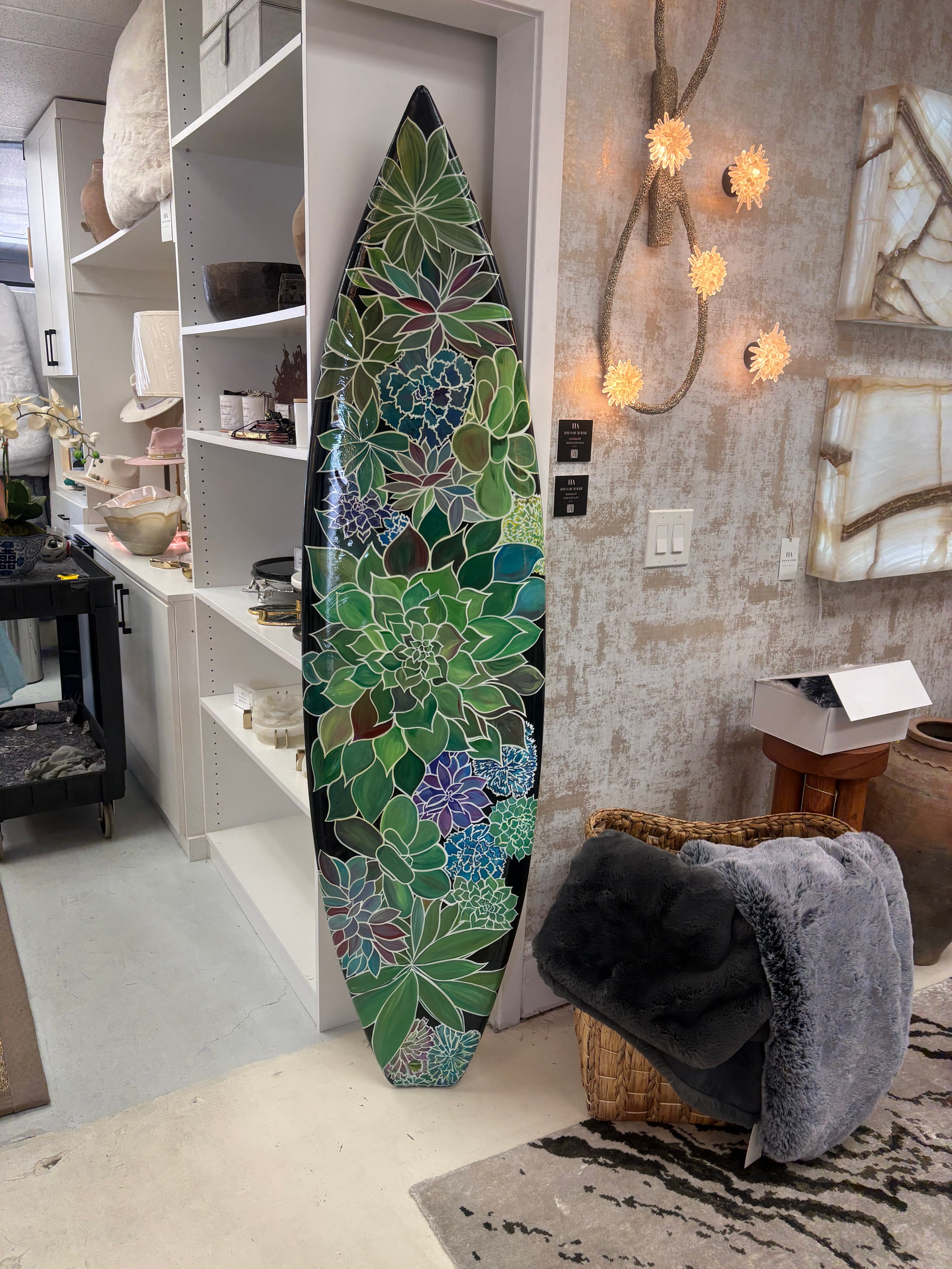 Hand-painted sea turtle surfboard by Shannon Paints
