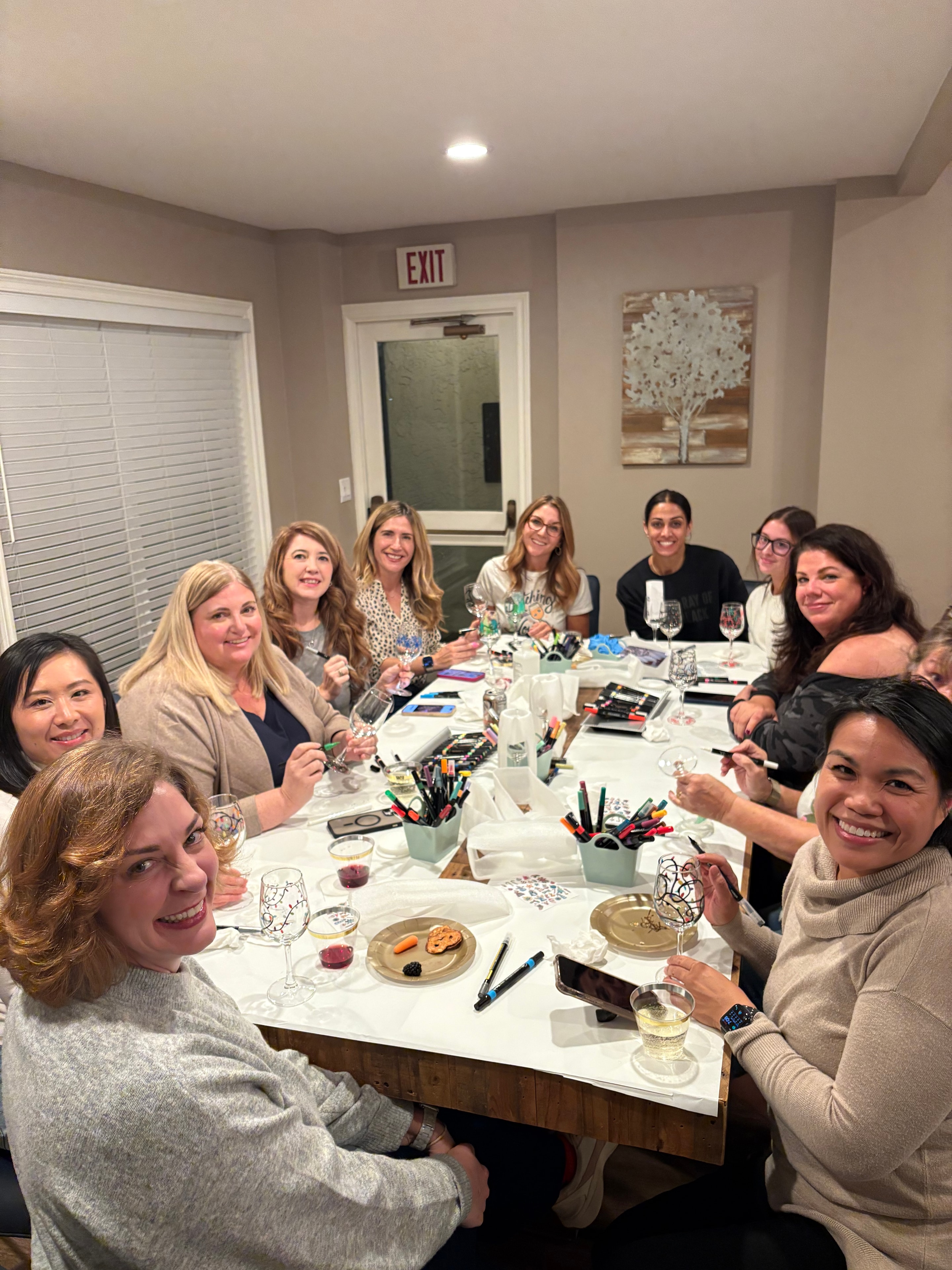 Group wine glass painting class by Shannon Paints